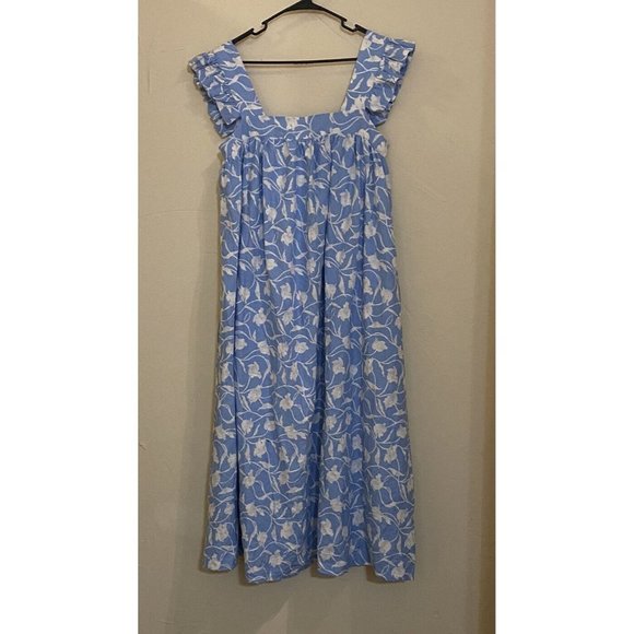 A New Day Womens A-Line  Blue Floral Sleeveless Ruffled Straps L NWT - Picture 1 of 7